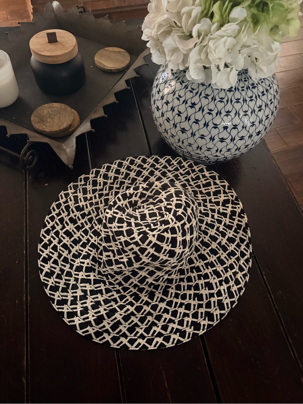 Woven Black and White Sun Hat